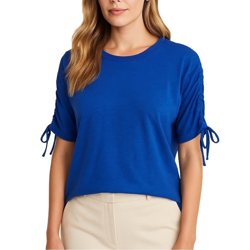 1. STATE Drawstring Sleeve Top in Cobalt Blue